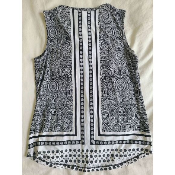 INC International Concepts Blouse Tank Top Womens Small Black Paisley Half Zip C - Picture 5 of 5